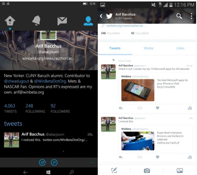 4 Twitter on Windows 10 Mobile vs Twitter on Android
